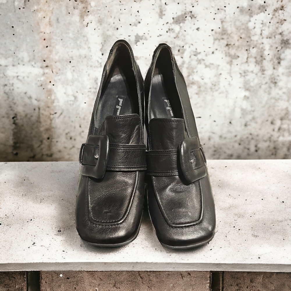 Paul Green Robin Heel Loafer w/Buckle Black (UK Sz 6.5 = US sz 9) NWT